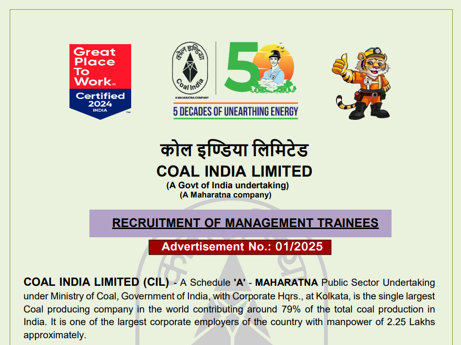 Coal India Recruitment Management trainee 434 Posts 2025.png